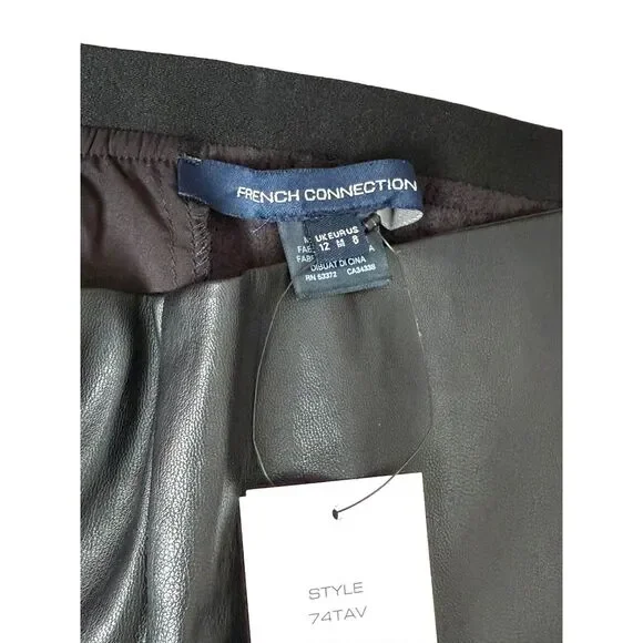 NWT French Connection Black Faux Leather Straight Leg Pants | Size 8 - Picture 3 of 9